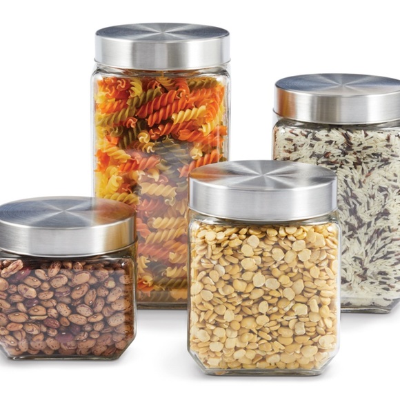 Stainless Steel Lid Glass Storage Jars - Set of 4 - Picture 1 of 5